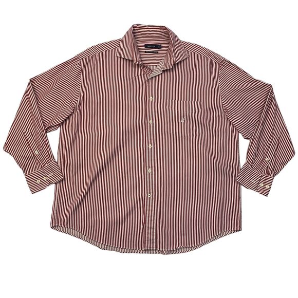 Vintage Nautica Shirt Mens XL Extra Large Red White Cotton Striped Button Up - Picture 1 of 12